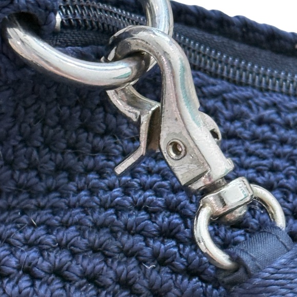 Navy Crochet Hand Shoulder Bag Silver Hardware Boho Chic Y2K - Picture 3 of 15
